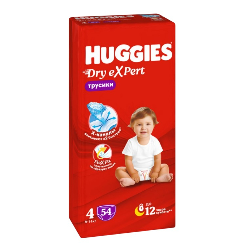 Трусики-подгузники Huggies Dry eXpert 4L 9-14 кг 54 шт 1399₽