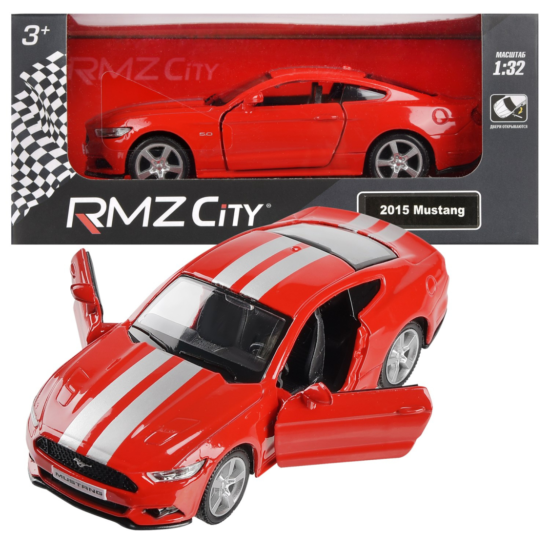 Машина металлическая RMZ City Ford Mustang GT 2015 with Strip масштаб 137 Лицензионная модель Фрикционный механизм 329₽