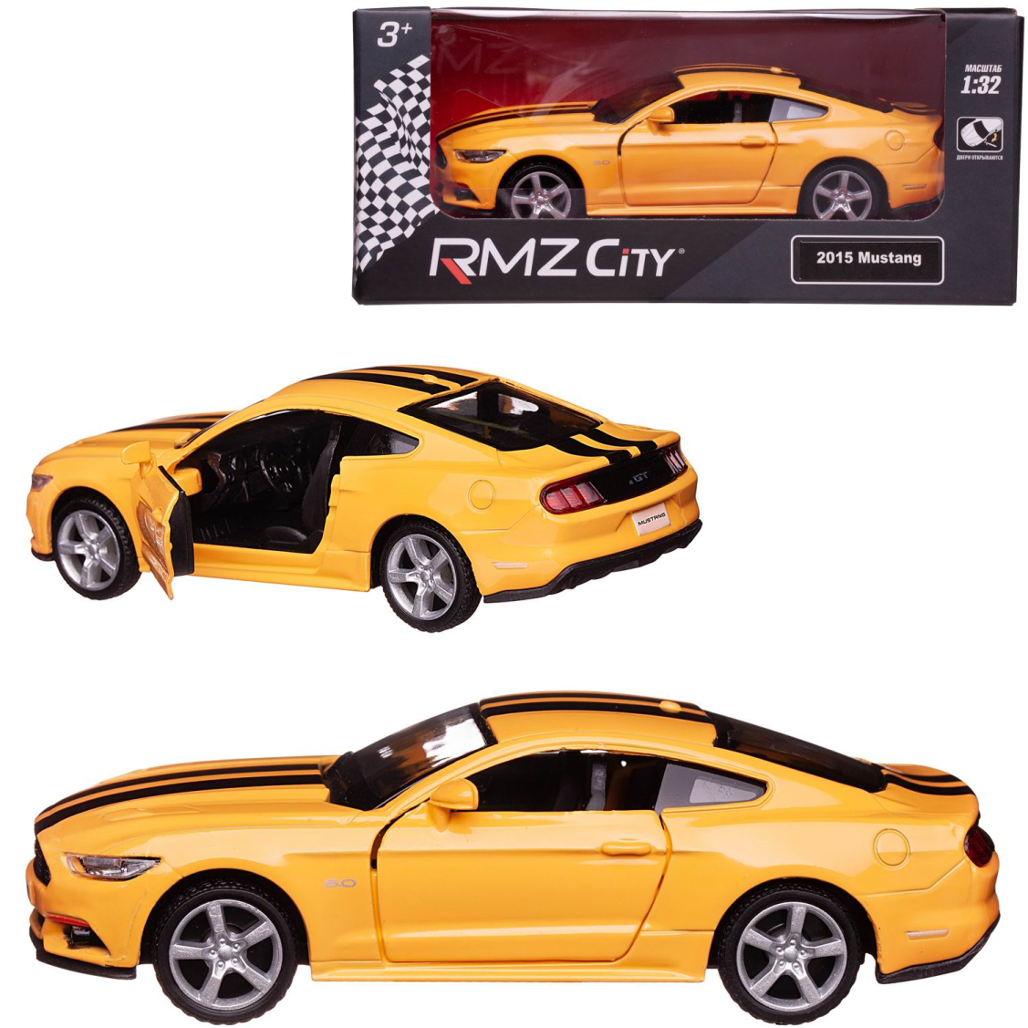 Машина металлическая RMZ City Ford Mustang GT 2015 with Strip масштаб 137 Лицензионная модель Фрикционный механизм 329₽