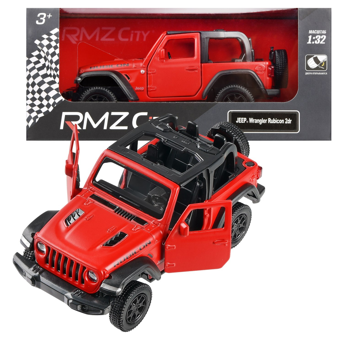 Машинка металлическая RMZ City Jeep Wrangler Rubicon 2021 открытый верх, масштаб 1:39 Лицензионная модель. Фрикционный механизм.