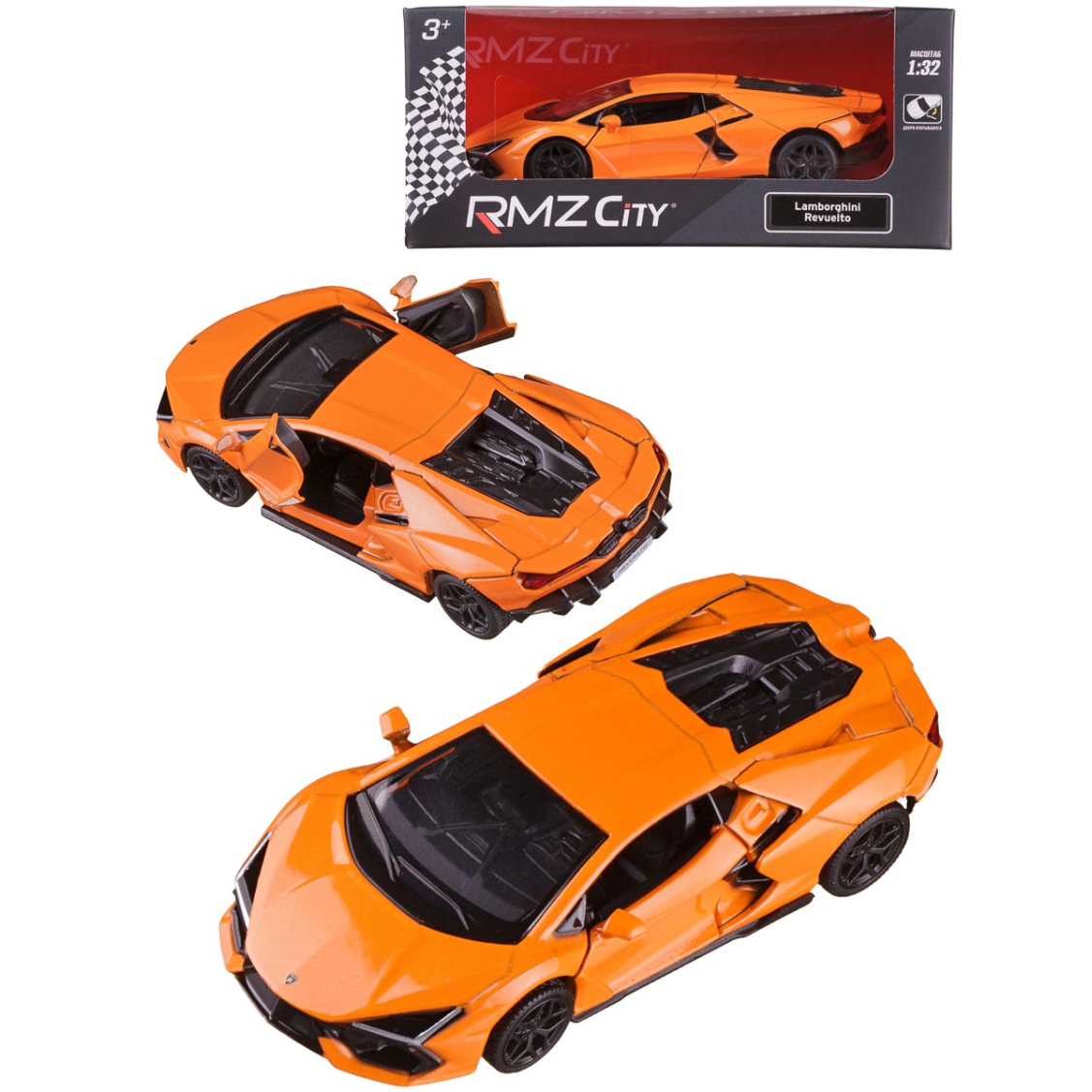 Машинка металлическая RMZ City Lamborghini Revuelto, масштаб 1:39 Лицензионная модель. Фрикционный механизм.