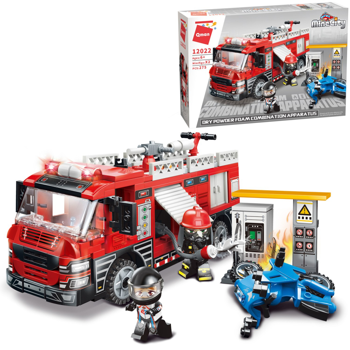 Конструктор Qman MineCity Пожарная машина Тушение автозаправочной станции 275 деталей 1399₽