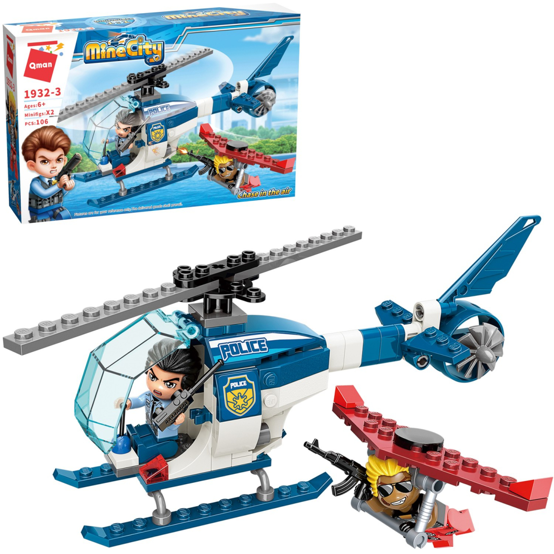 Конструктор Qman MineCity Полицейские истории преследование в воздухе 106 деталей 529₽