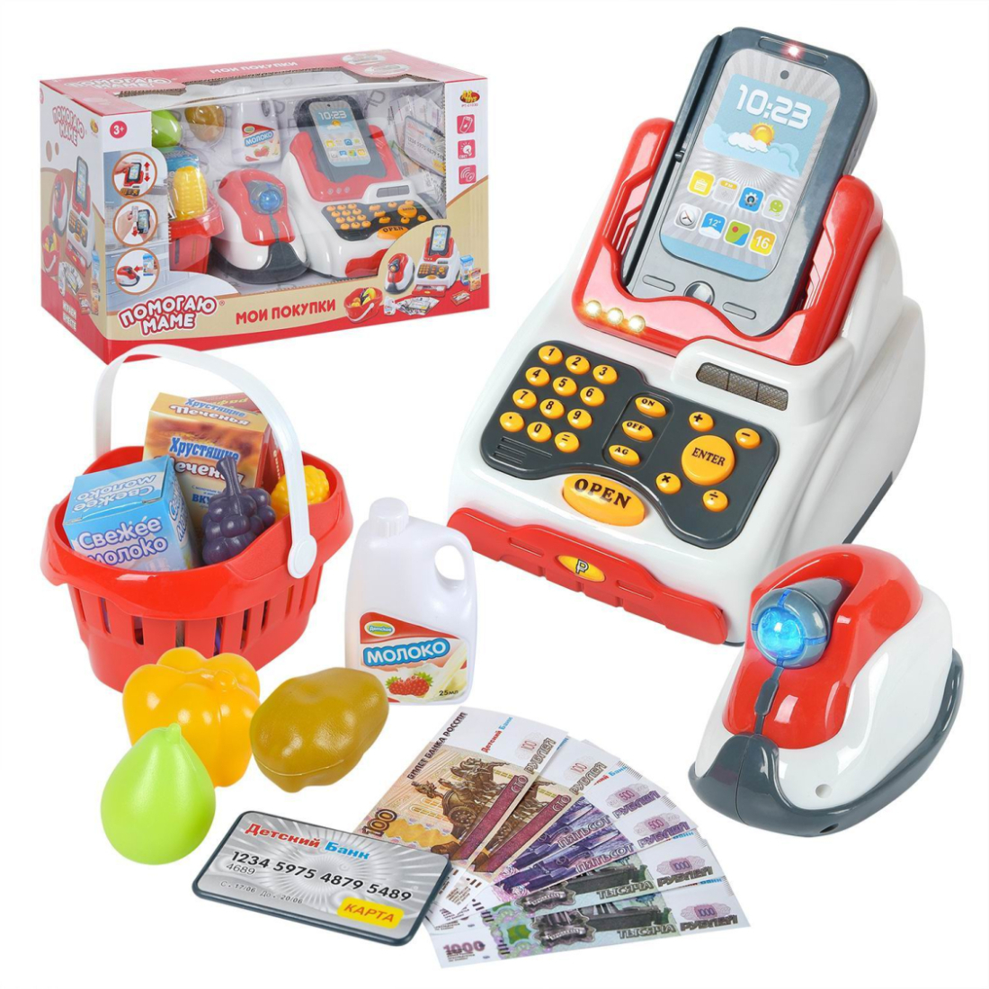 Игровой набор Abtoys Помогаю Маме Касса в наборе с аксессуарами звуковые и световые эффекты 1999₽