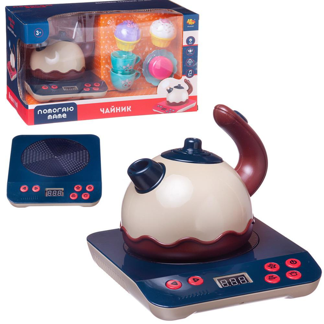 Игровой набор ABtoys Помогаю Маме Чайник на батарейках посуда аксессуары 799₽