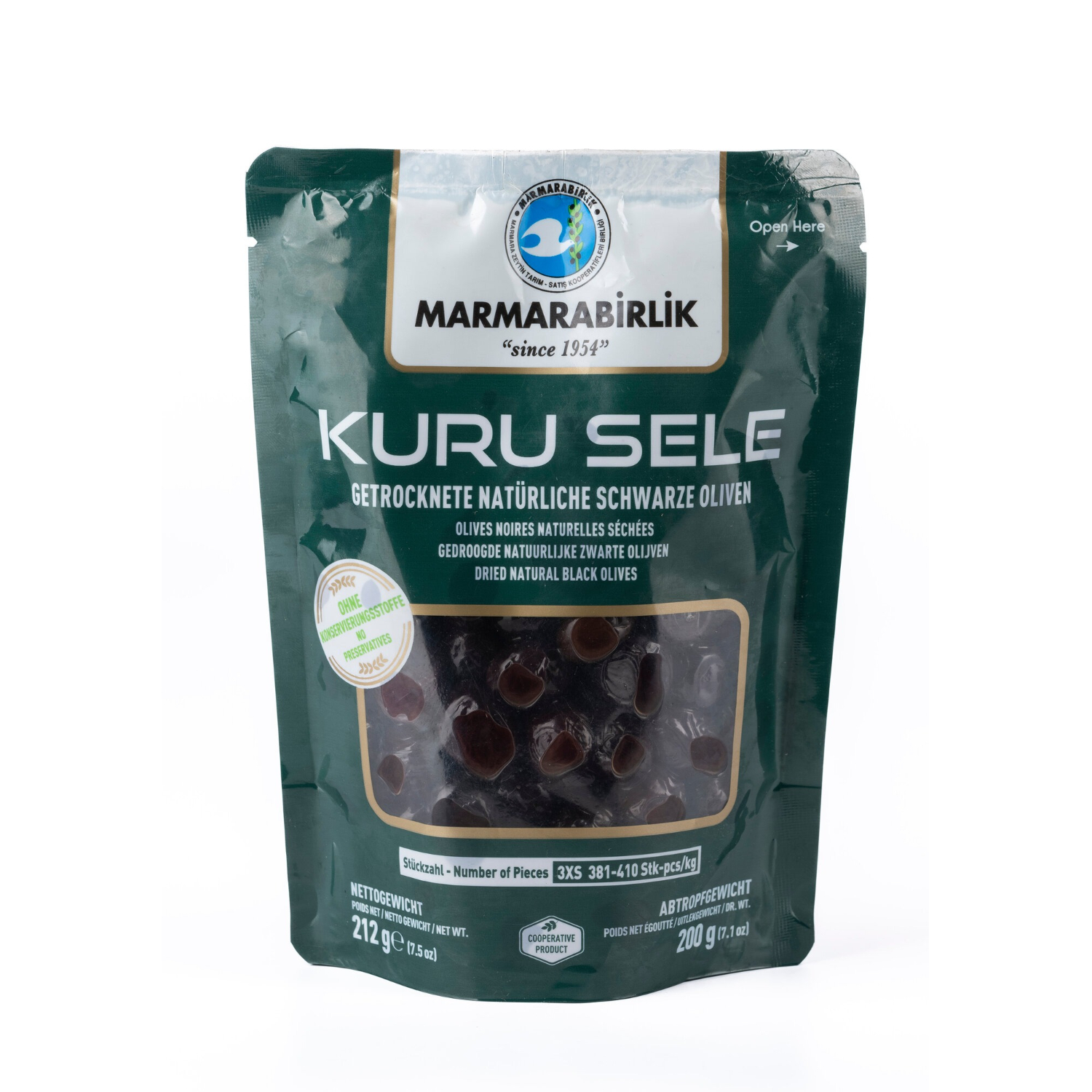 Оливки Marmarabirlik чёрные, вяленые 3xs, с косточкой, натуральные 200 г