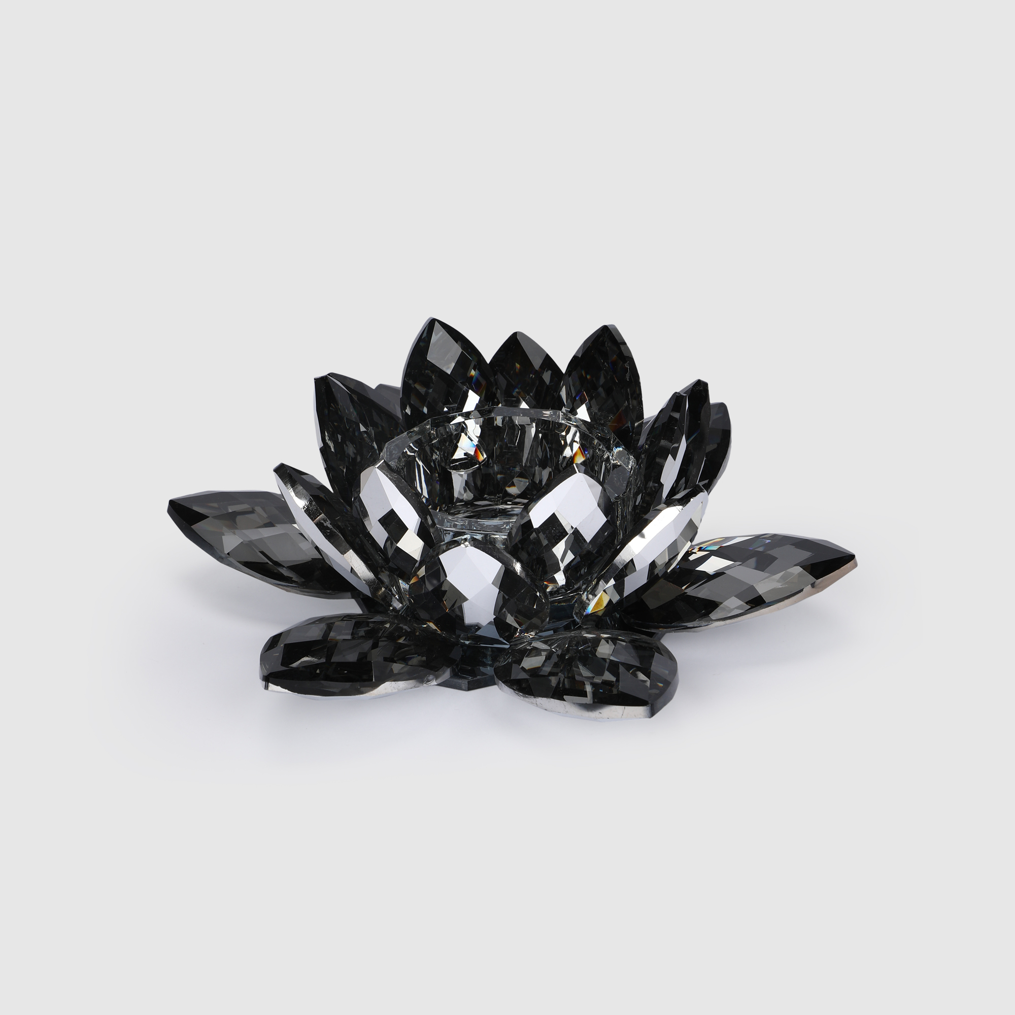 Подсвечник Crocus хрустальный лотос, тёмный 20,5х20,5х7,5 см