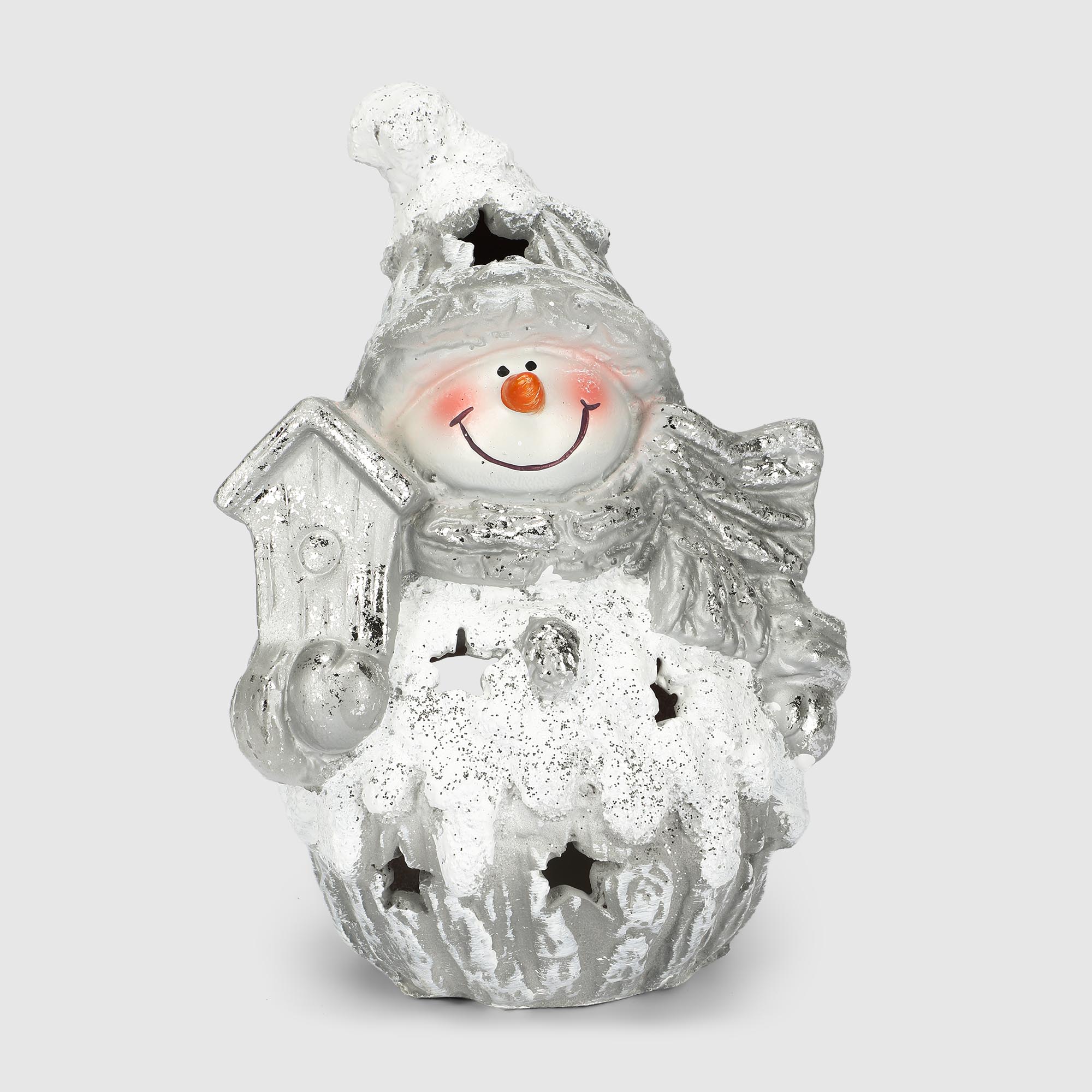 Декоративная новогодняя фигура Полиформ Снеговик с скворечником 16х20 см