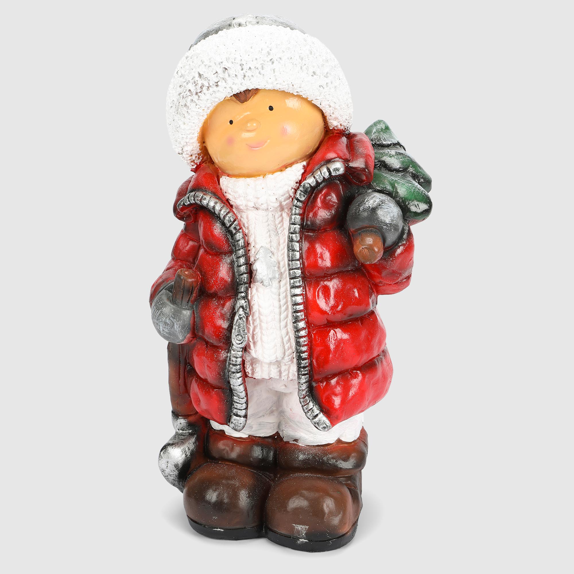 Декоративная новогодняя фигура Полиформ Мальчик несёт ёлочку 49 см 2190₽