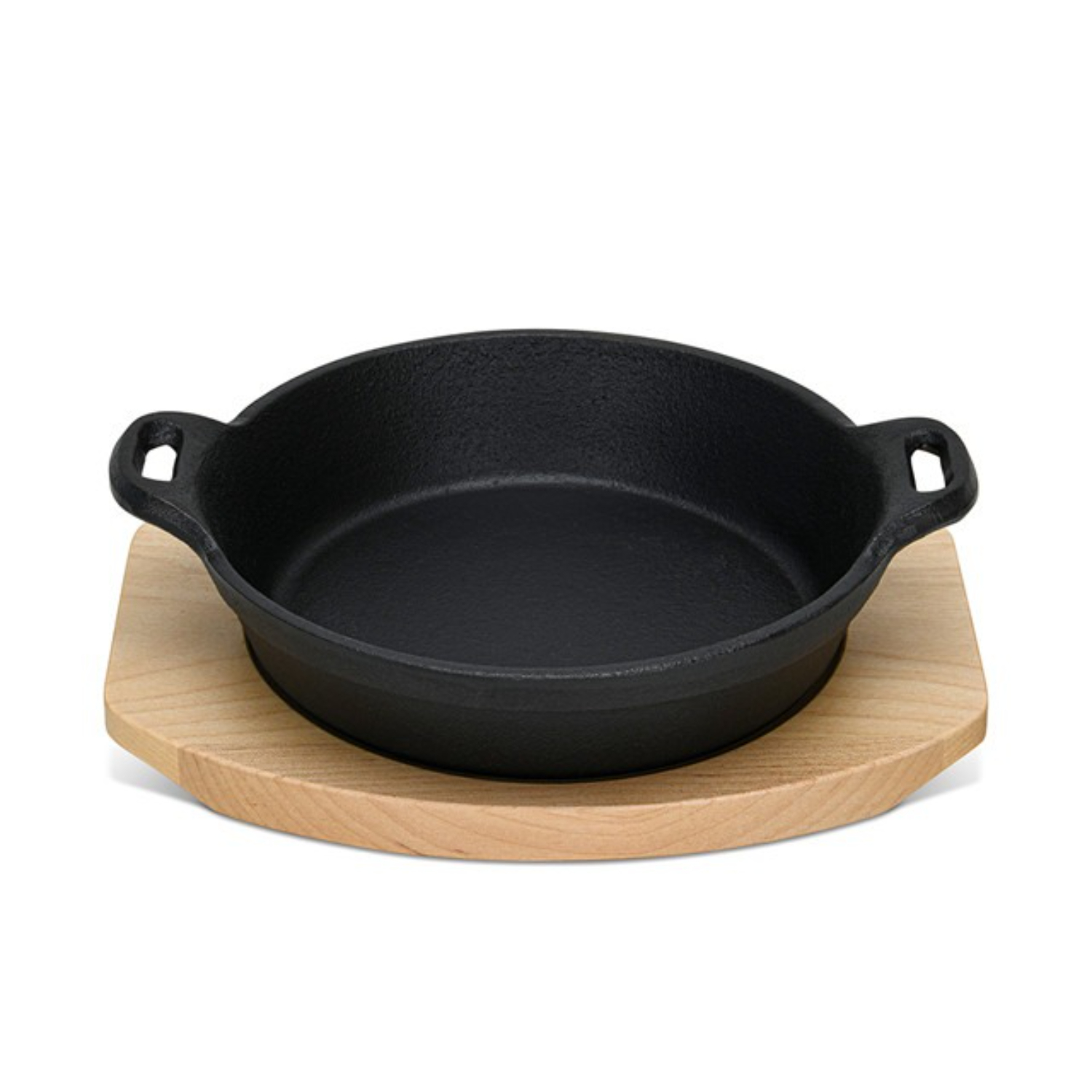 Сковорода Fissman 18x4,4 см чугунная с двумя ручками на деревянной подставке