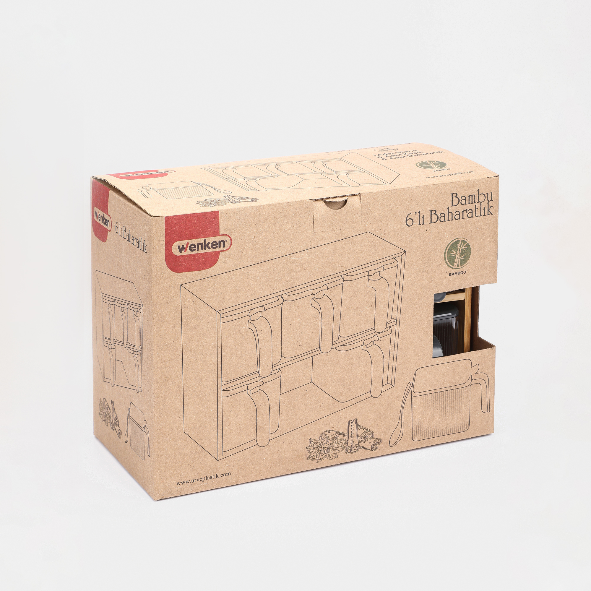 Набор банок Urve Plastic для специй с подставкой, 6 шт