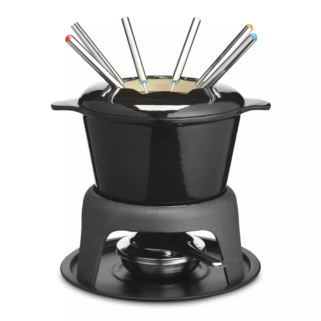 фото Набор kitchen craft black для приготовления фондю (кастрюля, горелка, вилки 6шт.) чугунный