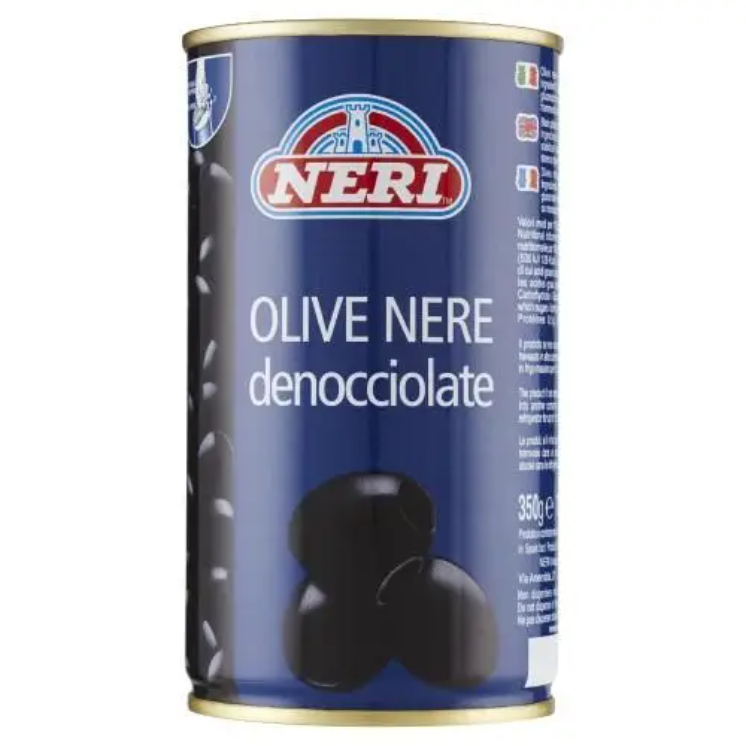 Оливки чёрные Neri без косточки в рассоле жестяная банка 350 г 369₽