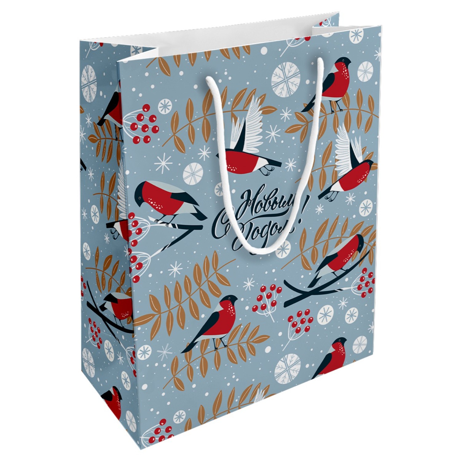 Пакет подарочный Be Smart Frost, снегири, 25х32 см
