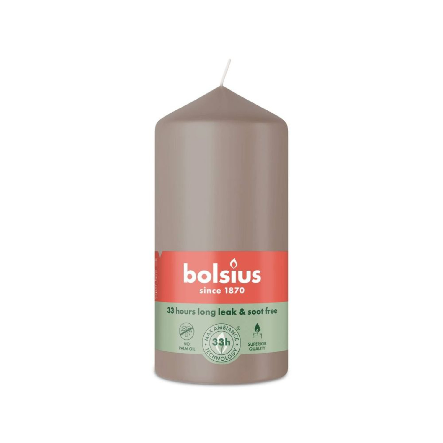 Свеча столбик Bolsius светло-серый 12х5,8 мм