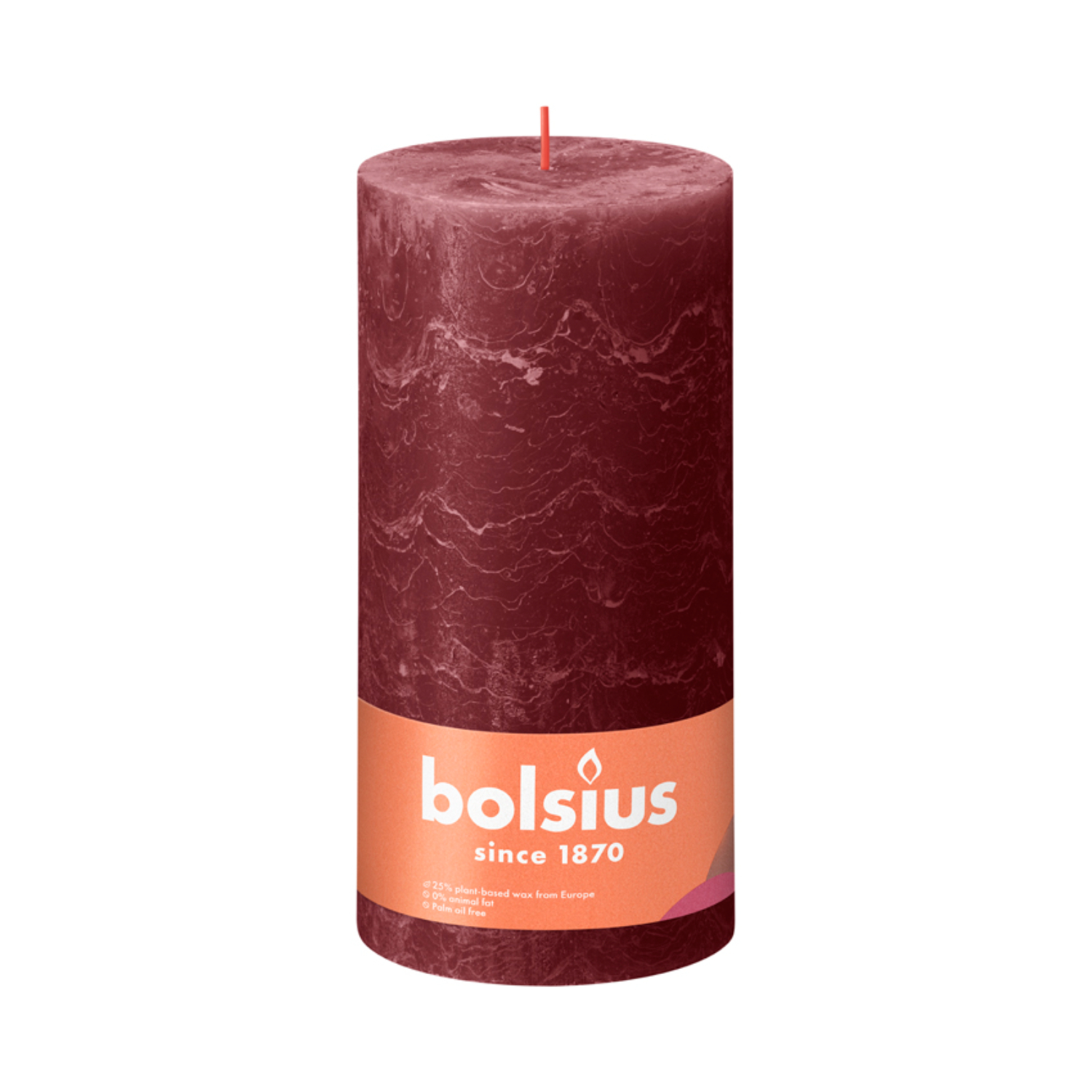 Свеча столбик Bolsius rustic красный бархат 20х10 см