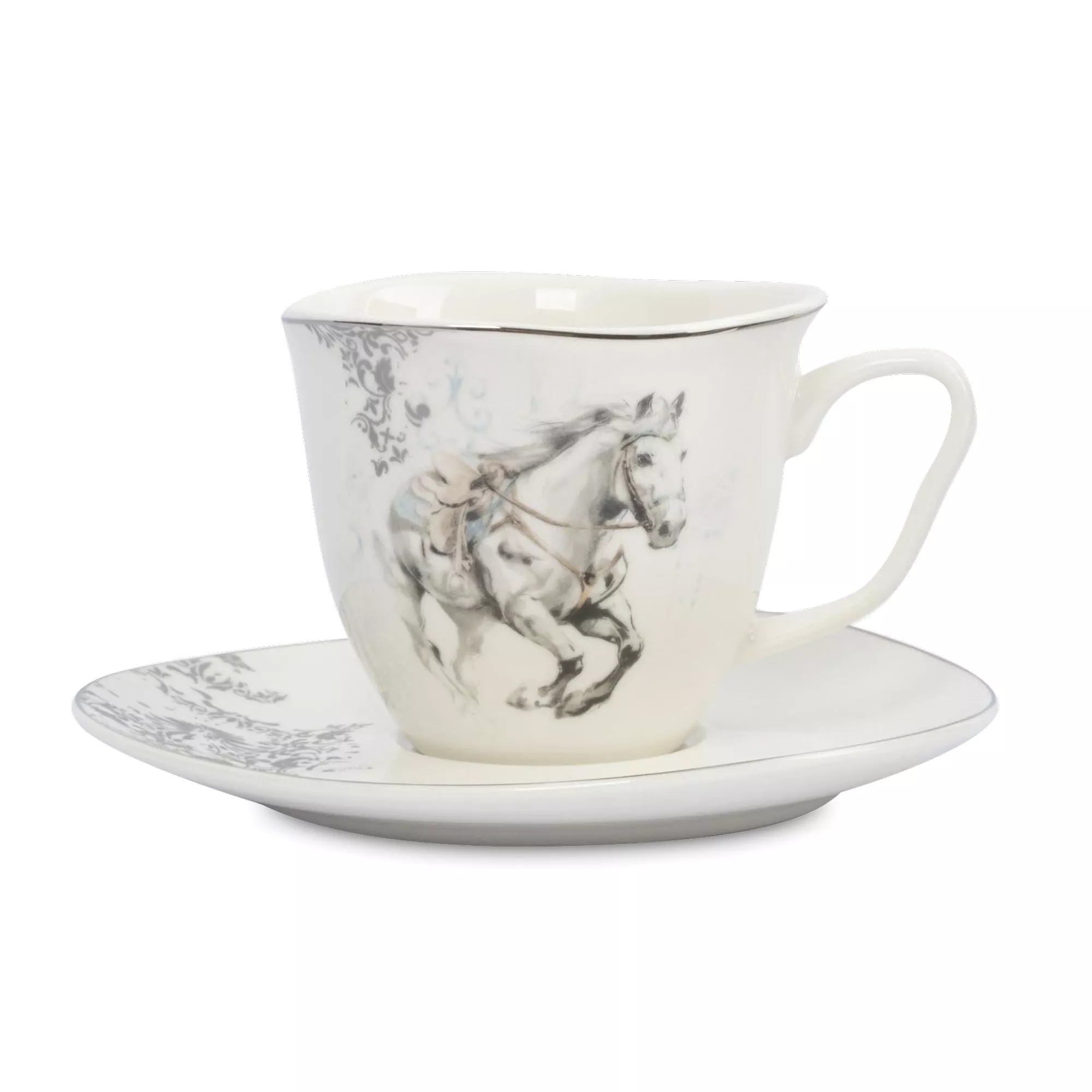 Пара чайная Anna Lafarg конь 250 мл белая с серебром 1399₽