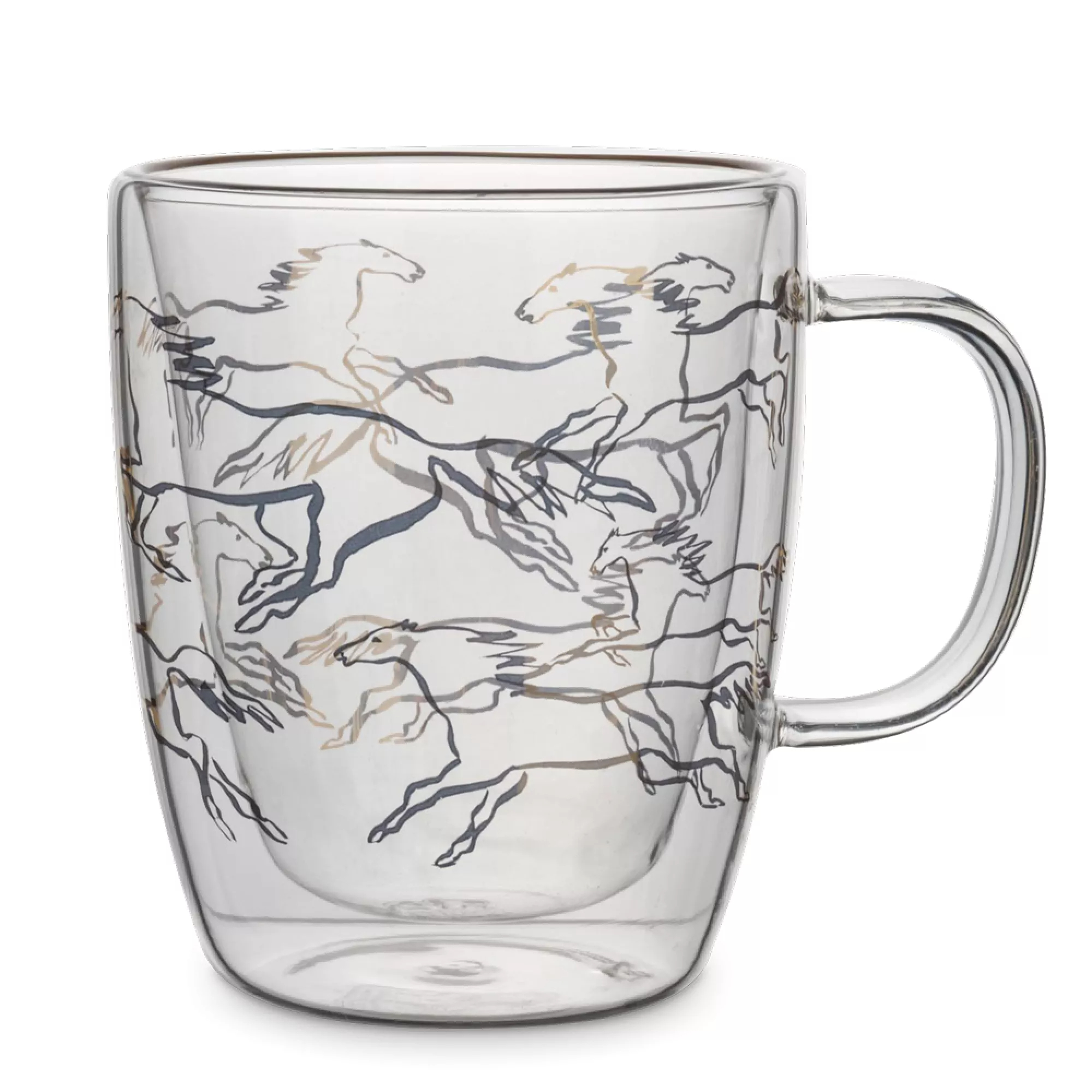 Кружка с двойными стенками Anna Lafarg кони wind-horse 370 мл золотистая