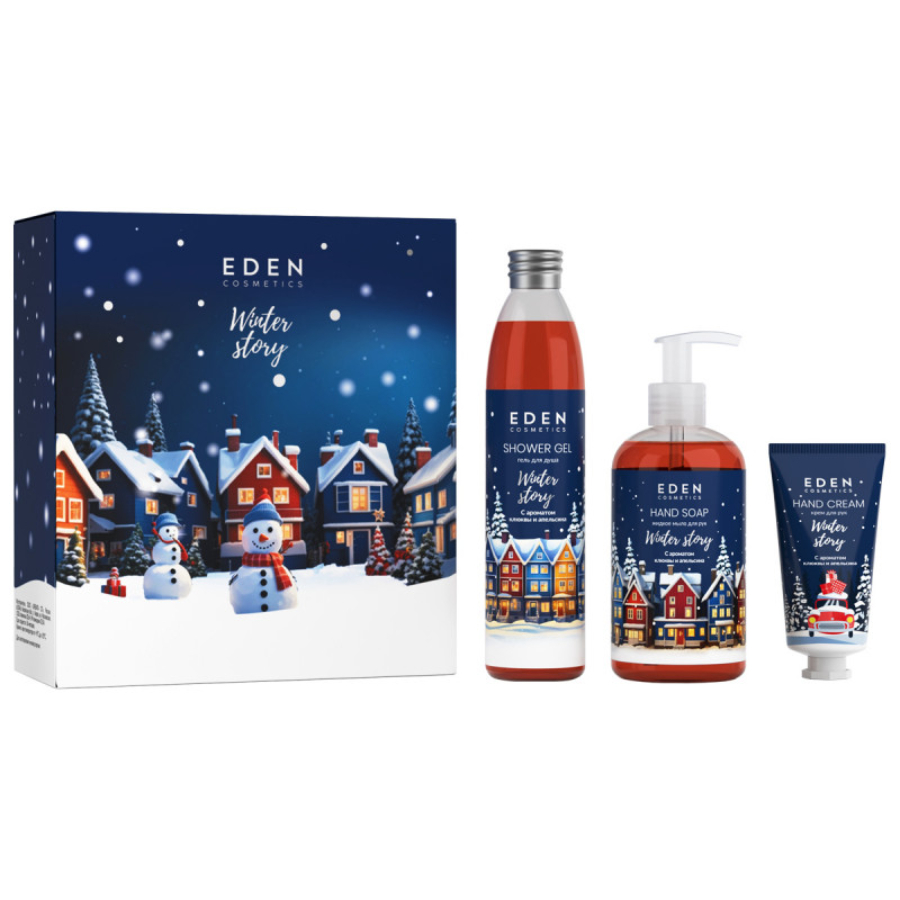 Подарочный набор Eden winter story blue 3 Клюква и апельсин крем для рук 50 мл жидкое мыло 245 мл гель для душа 320 мл 1239₽