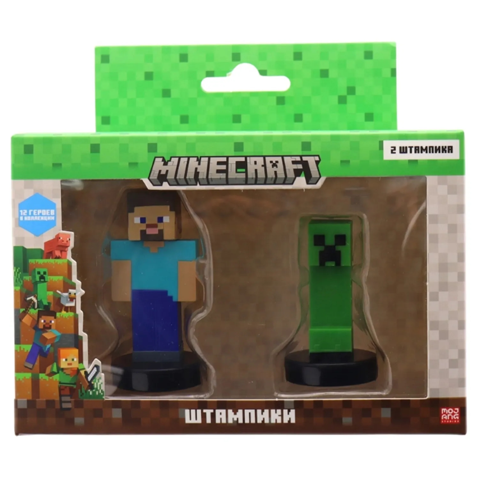 Штампик Minecraft 2 шт в коробке с окном Стив и Крипер MC5015B 879₽