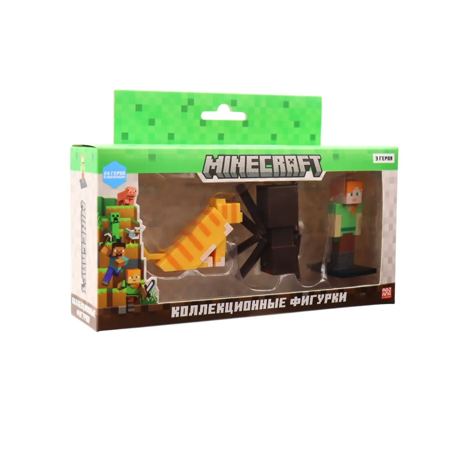 Коллекционные топперы,  Minecraft, Алекс, кот и паук, 3 шт. в коробке с окном, MC2021B