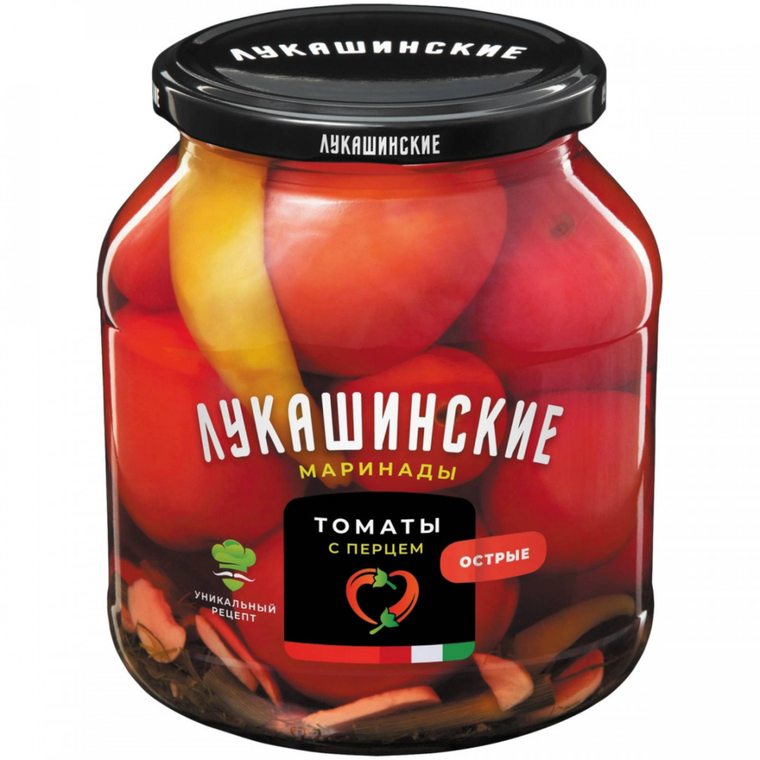 Томаты Лукашинские маринованные острые с перцем 670 г 149₽