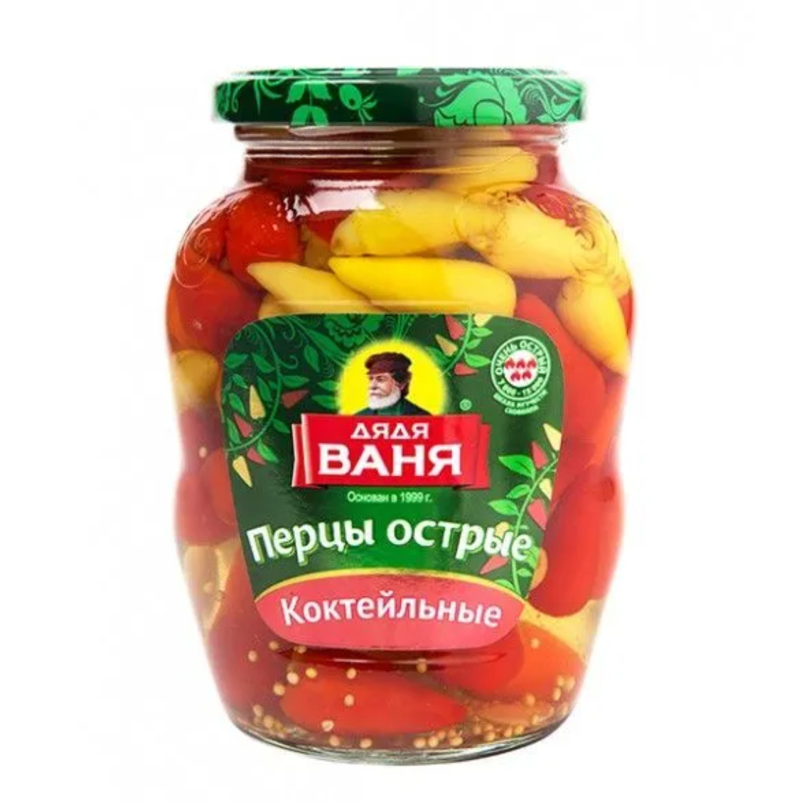Перцы Дядя Ваня коктейльные острые, стеклянная банка, 350 г