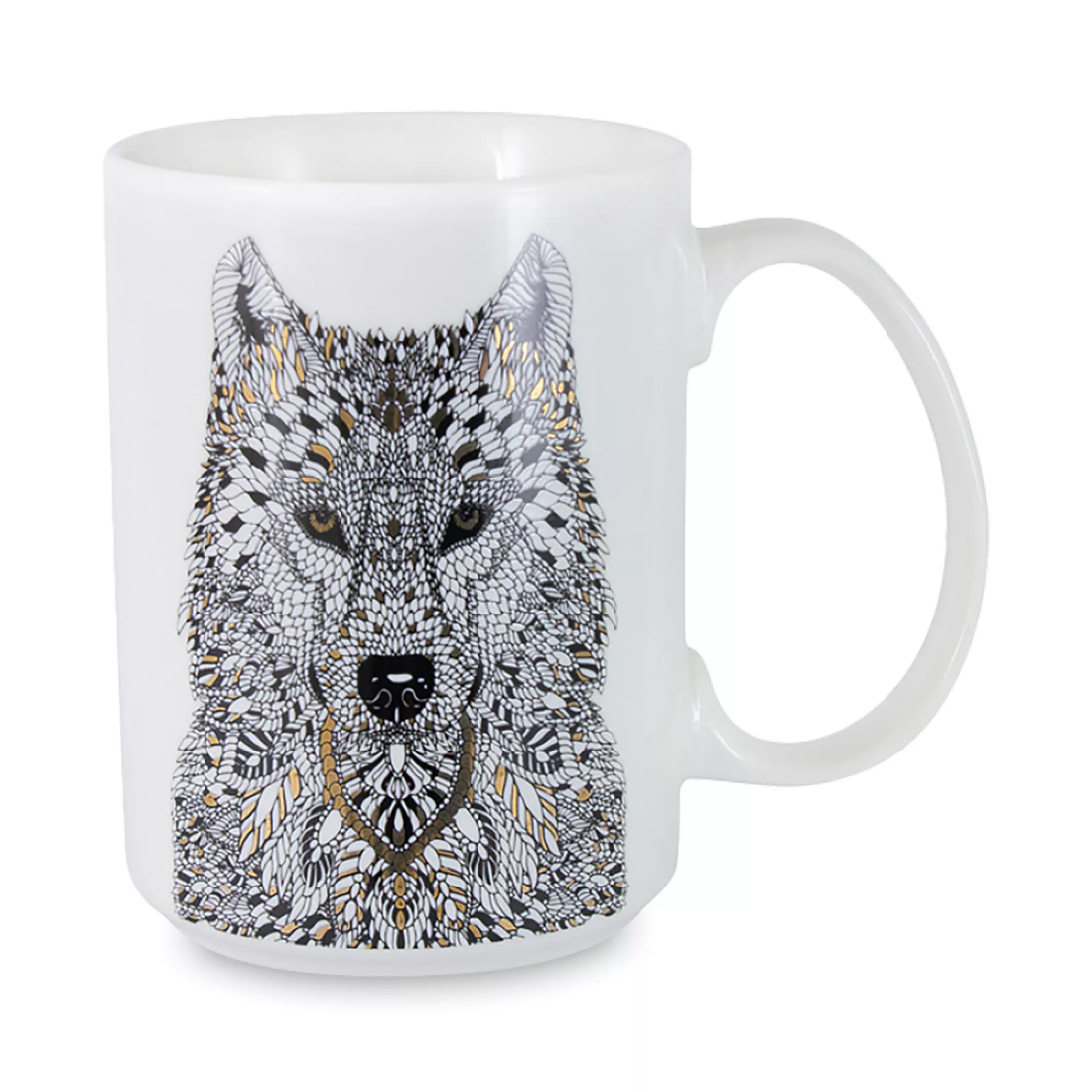 Кружка Anna Lafarg Wild Волк, 500 мл, фарфор, белый, декор, ANLAF1-M350-0228-E