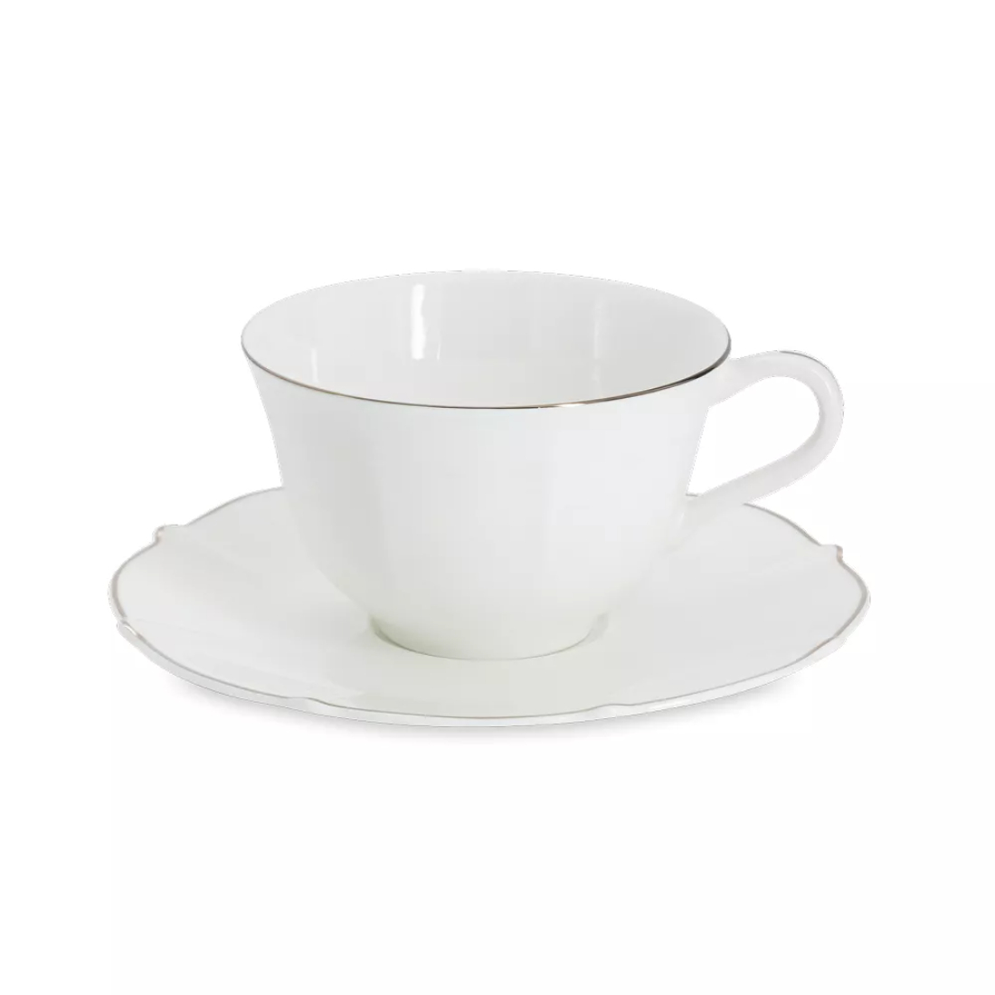 Пара чайная Anna Lafarg Emily Lotus silver 250 мл фарфор белый с серебристым кантом AL-1303L-E11 1399₽