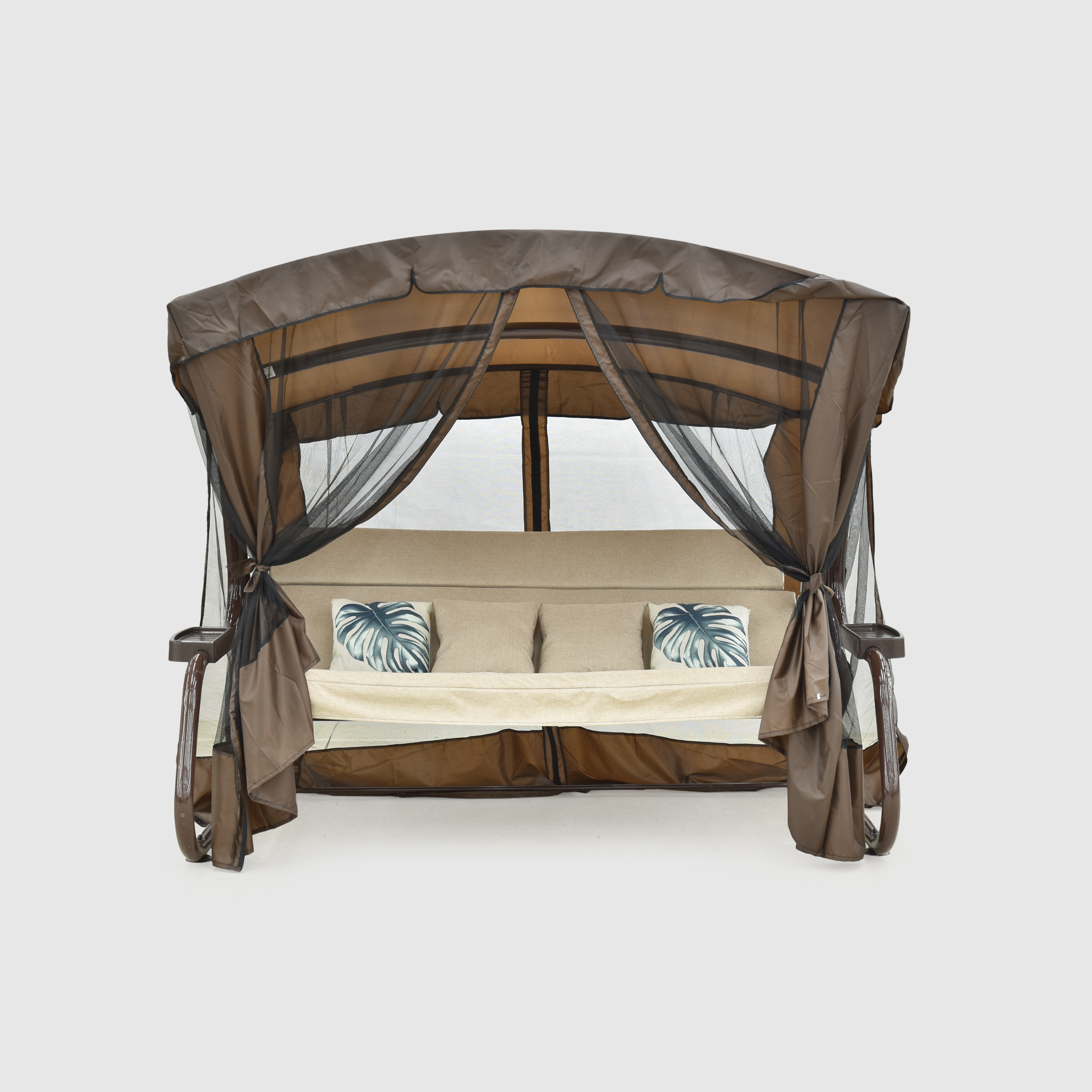 Садовые качели-шатёр МебельСад Мадагаскар премиум шоколадные с бежевым 255х150х175 см