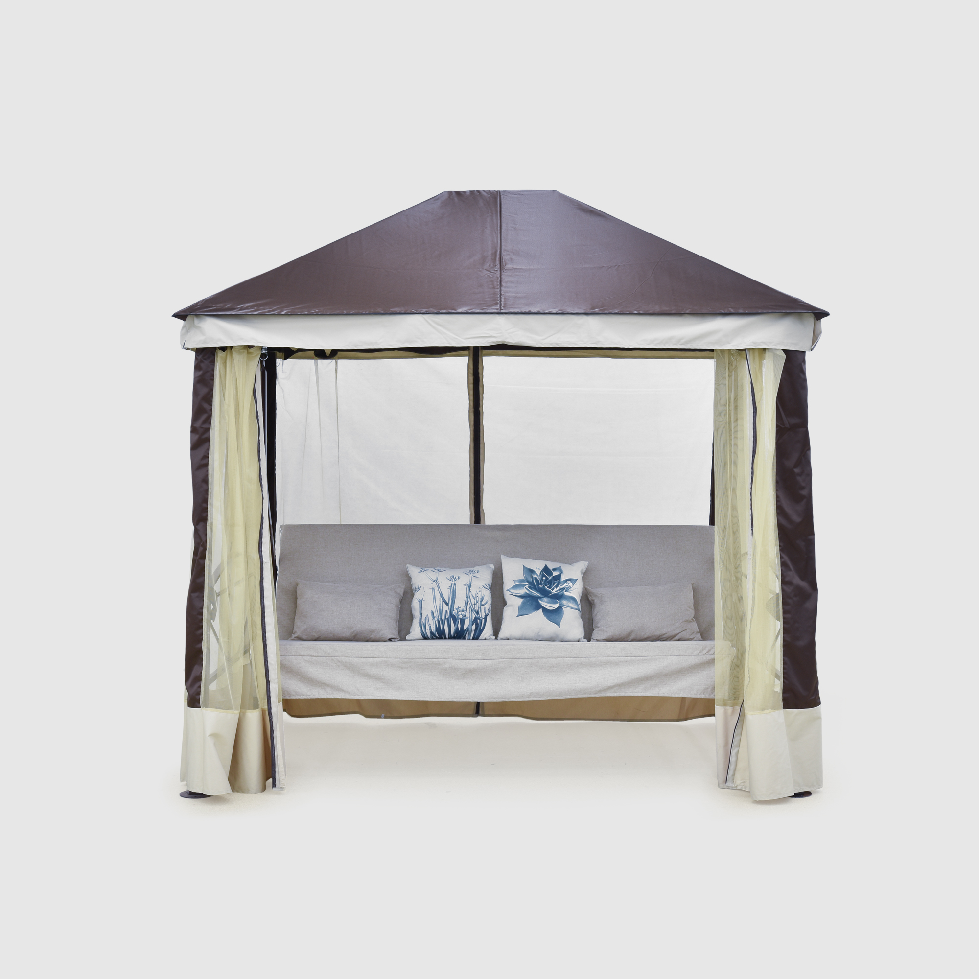 Садовые качели-шатёр МебельСад Сиеста премиум шоколадные с бежевым 255х158х240 см