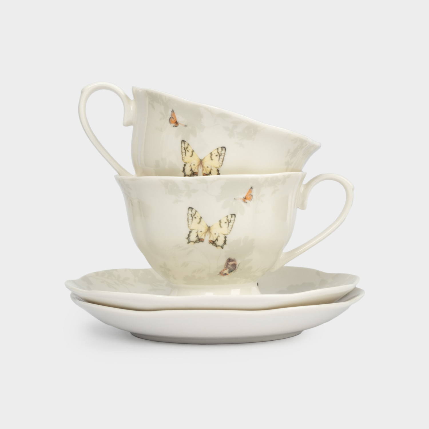 Пара чайная Anna Lafarg Бабочки, на 2 персоны, цвет бежевый, 210 мл