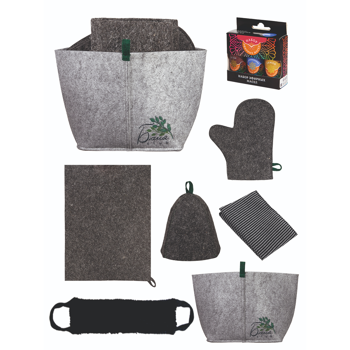 Набор для бани Eva Чистый успех (шапка,коврик,рукавица,масла,мочалки)