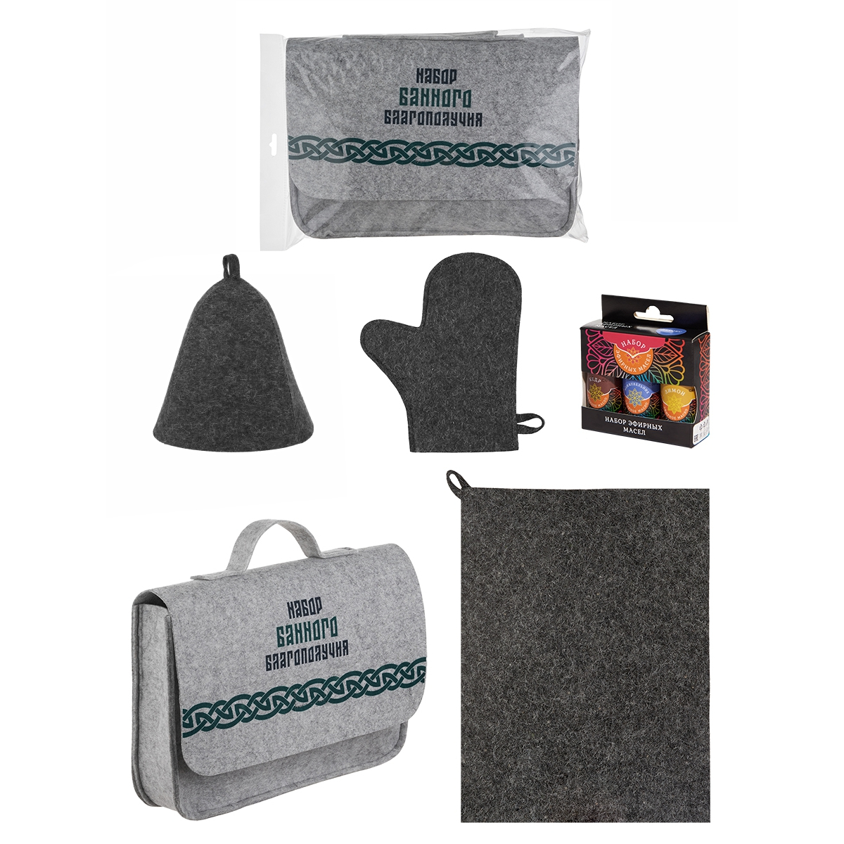 Набор для бани Eva в портфеле Набор банного благополучия (шапка, рукавица, коврик, масла)