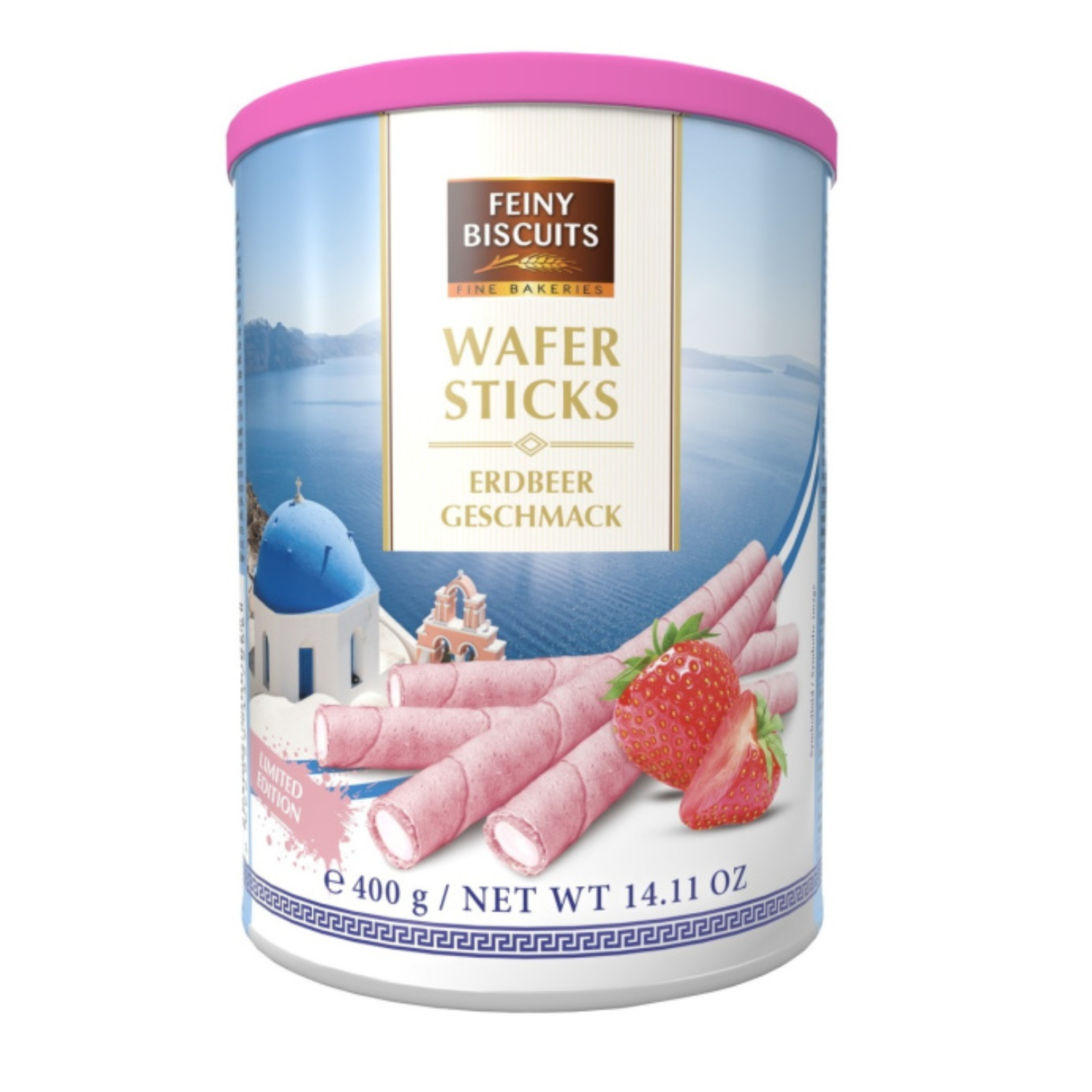 Вафельные трубочки Gunzсо сливочной начинкой, со вкусом клубники, жестяная банка, 400 г