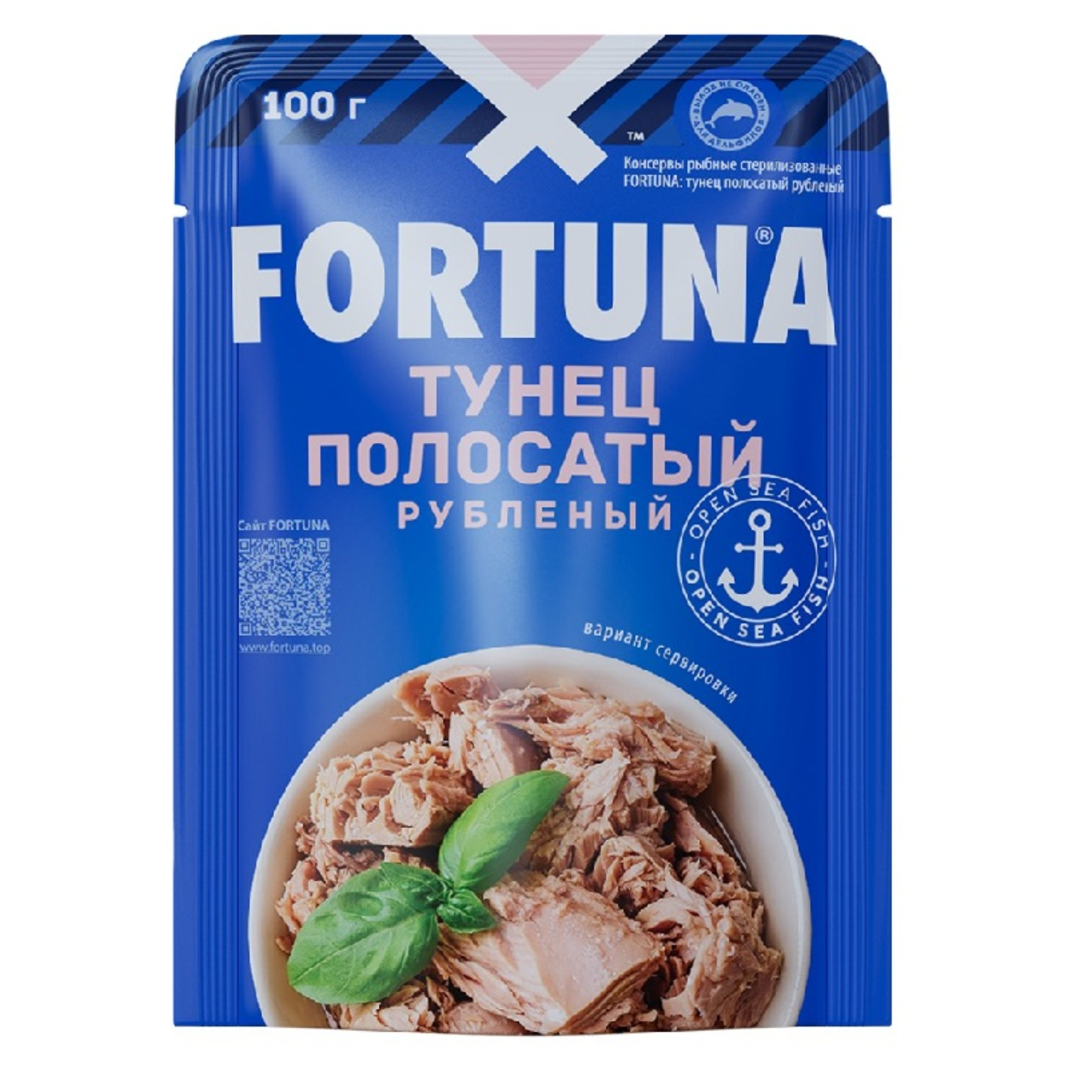 Тунец Fortunaрубленый в собственном соку, пауч 100 г