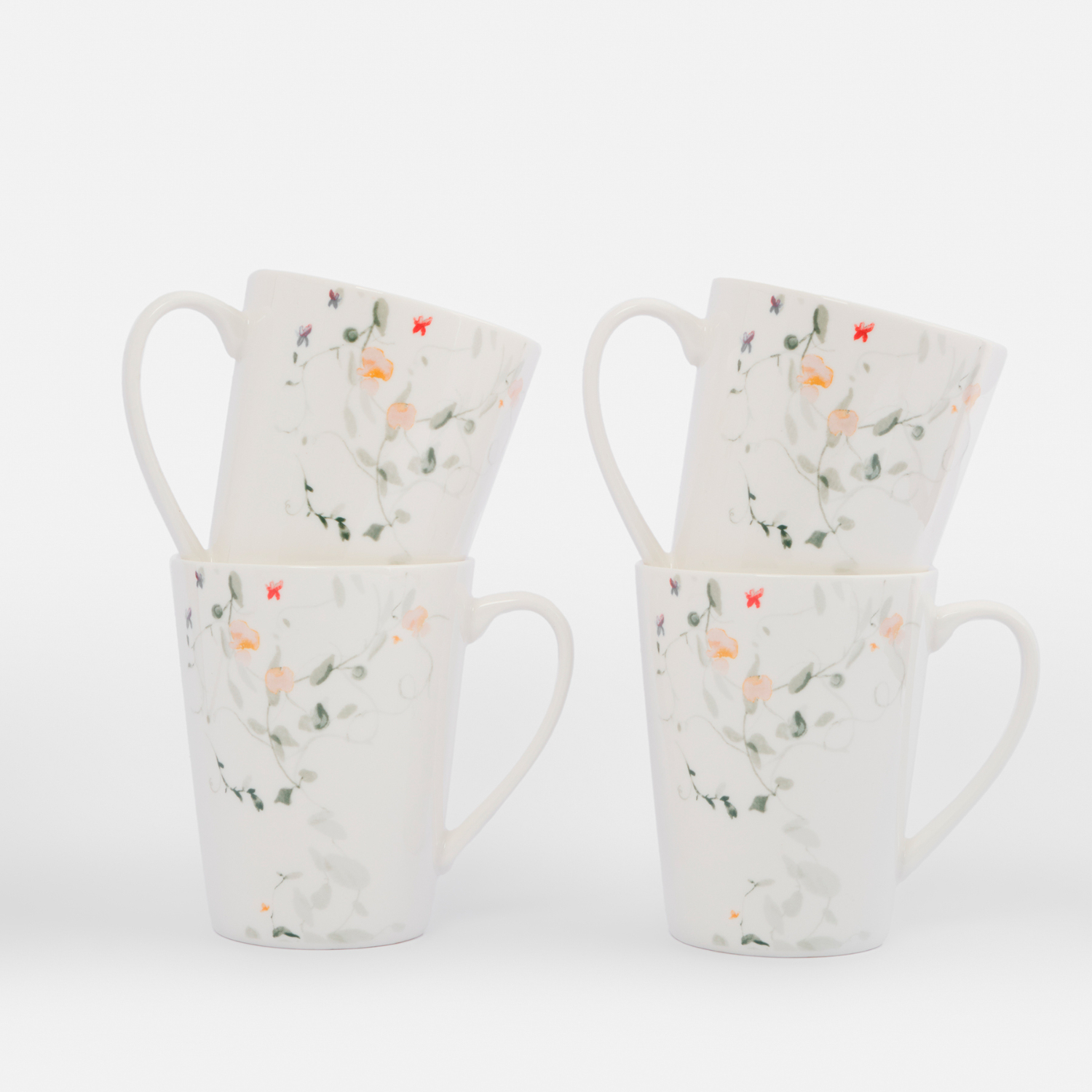 Набор Anna Lafarg кружек, цветы и листья, 420 мл, 4 шт