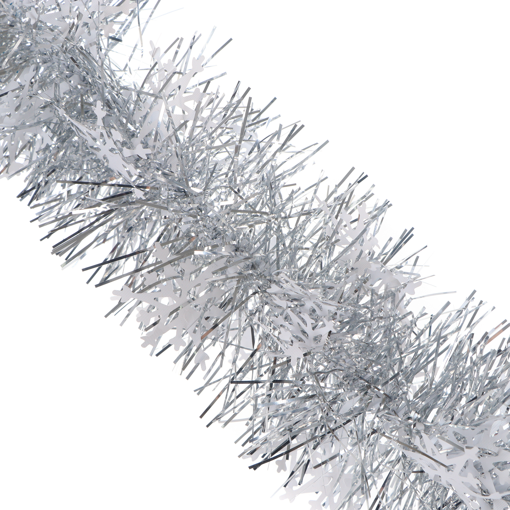 Мишура Weiste снежинки белая с серебряным 2 м