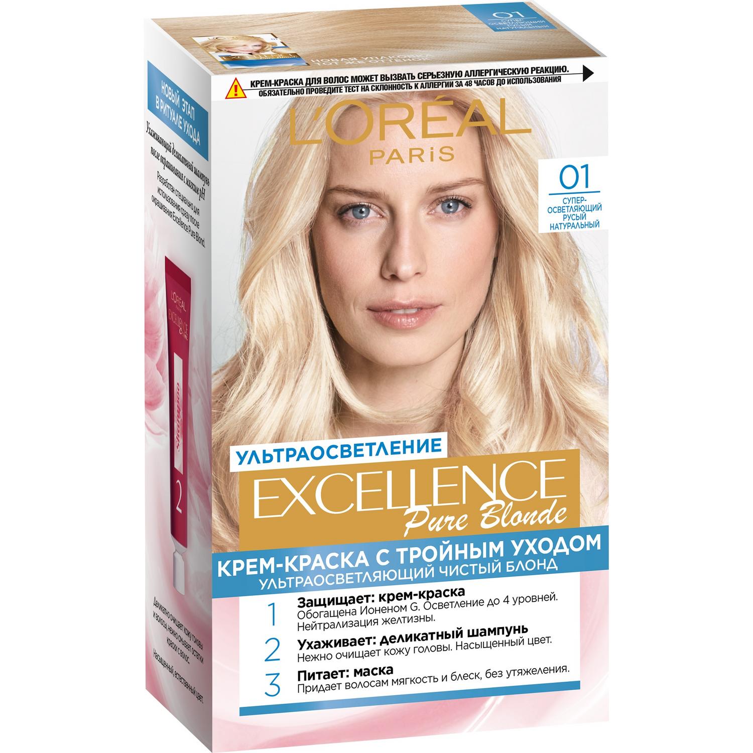 фото Краска для волос l'oreal excellence creme 01 суперосветляющий русый натуральный l'oréal paris