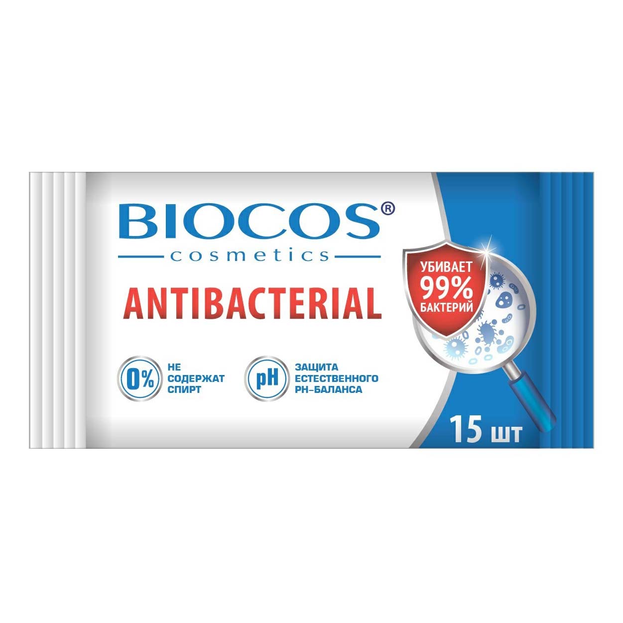 фото Салфетки влажные антибактериальные упаковка 15 штук (bio820492) biocos
