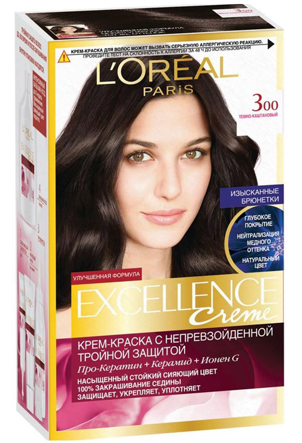 фото Краска для волос l'oreal excellence creme 3.00 темно-каштановый l'oréal paris