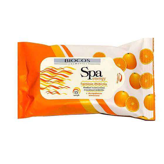 Влажные салфетки Biocos SPA Energy Апельсин 15 шт