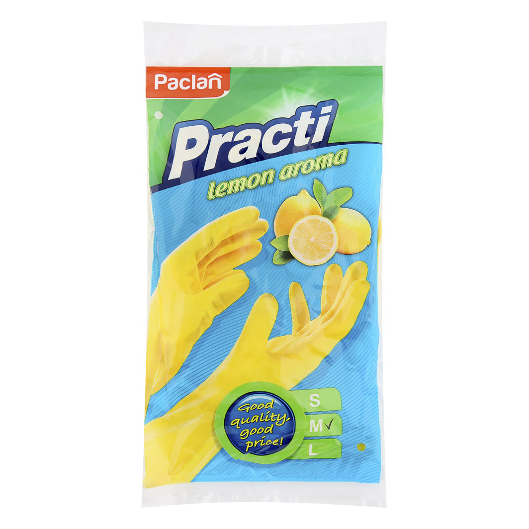 Перчатки резиновые Paclan с ароматом лимона M, цвет желтый, размер M - фото 1