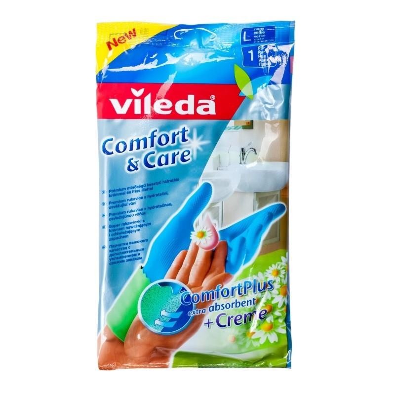 фото Перчатки vileda comfort&care для чувствительной кожи с кремом l