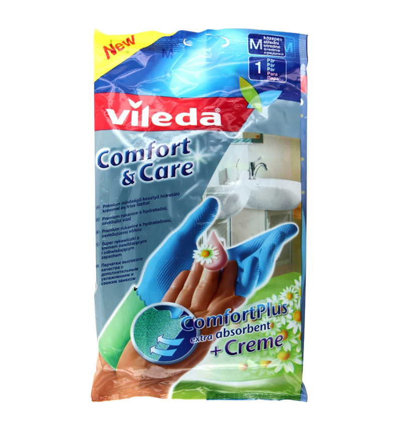 Перчатки хозяйственные Vileda Comfort Care для чувствительной кожи L, цвет синий, размер L - фото 1