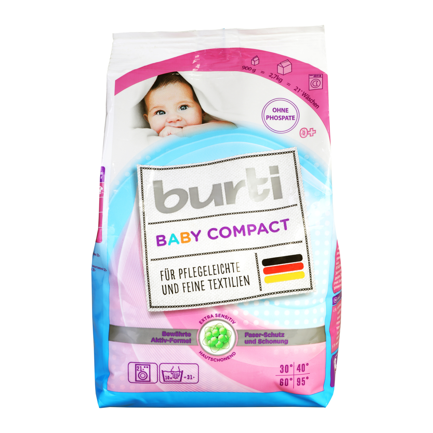 фото Стиральный порошок концентрированный для детского белья burti baby compact 0,9 кг