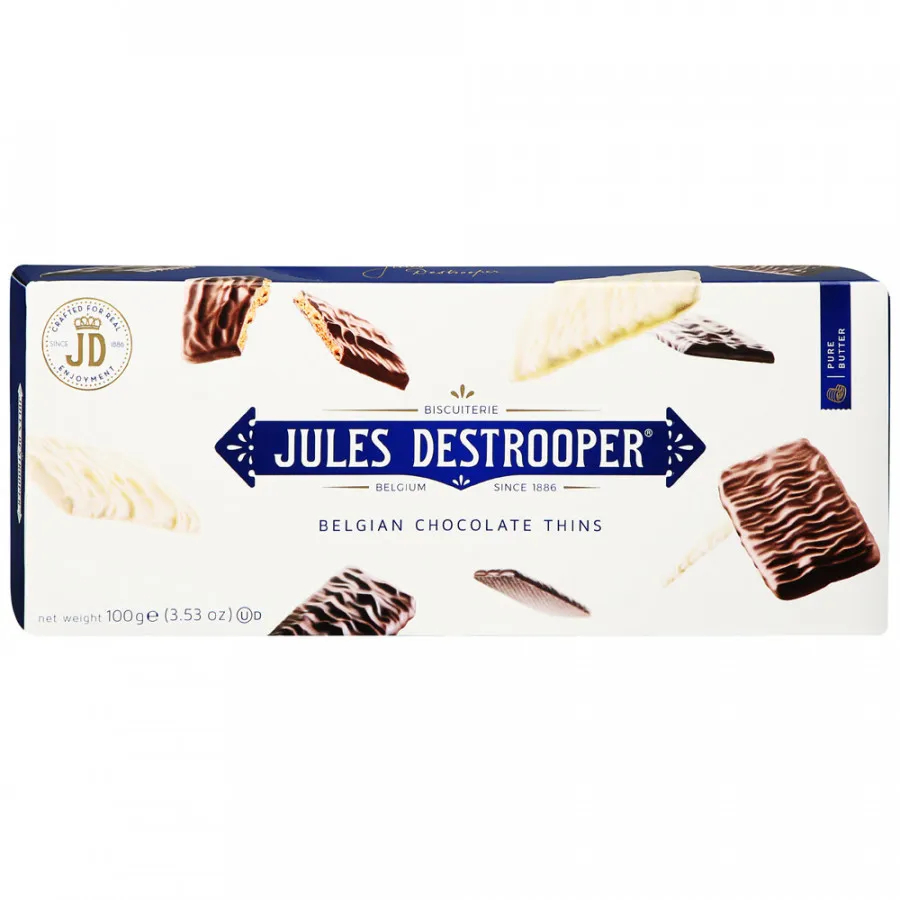 Печенье Jules Destrooper Belgian Chocolate Thins хрустящее покрытое шоколадом, 100 г