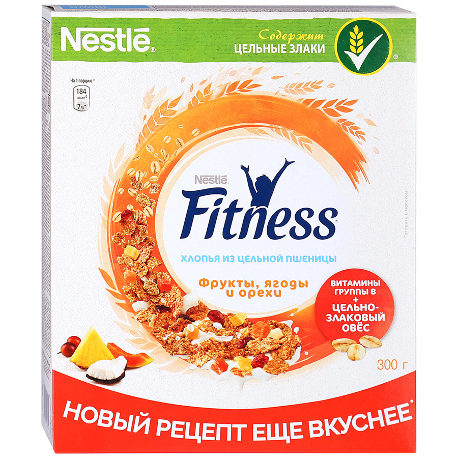 фото Хлопья fitness из цельной пшеницы с фруктами, ягодами и орехами 300 г