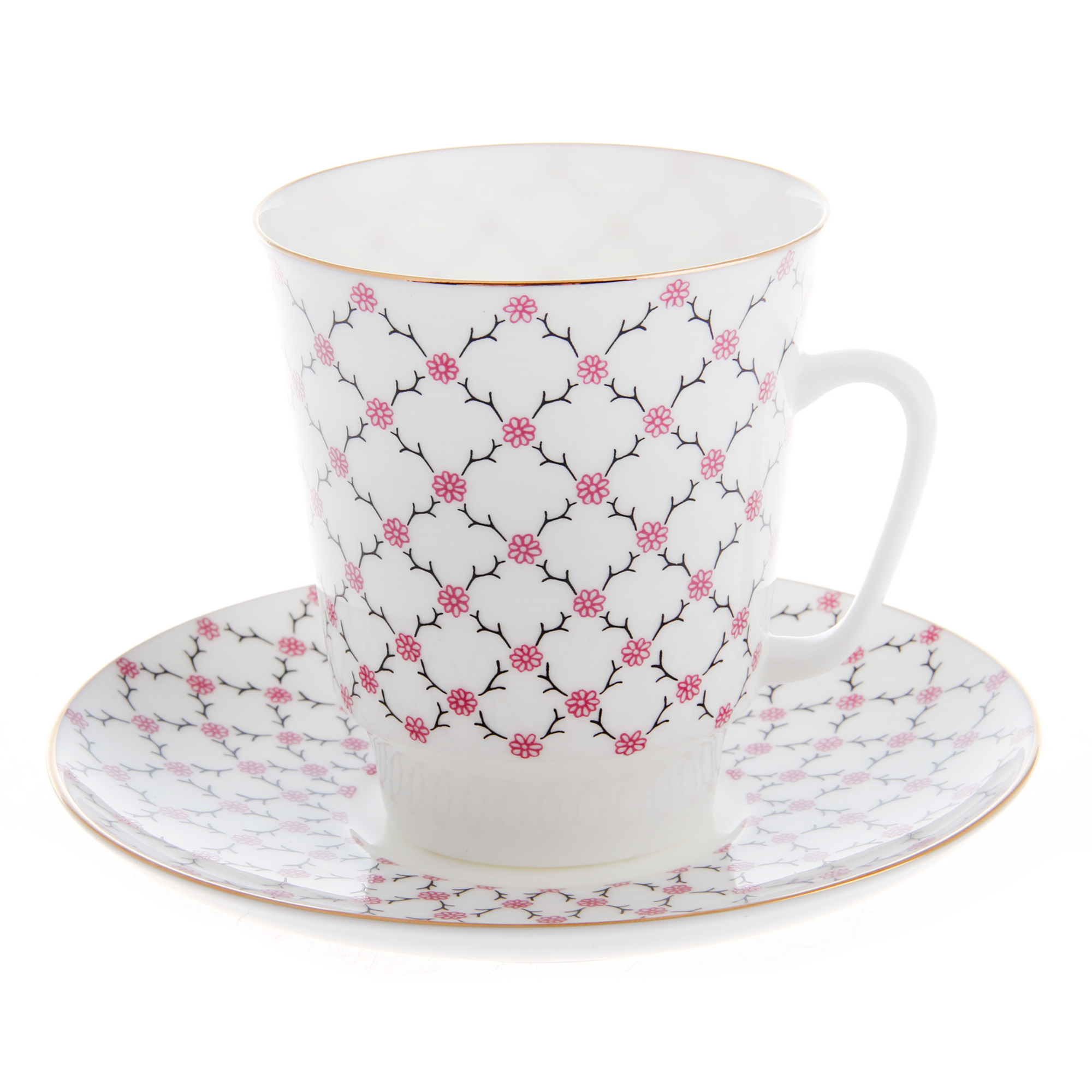 Чашка с блюдцем ЛФЗ форма майская - розовая сетка