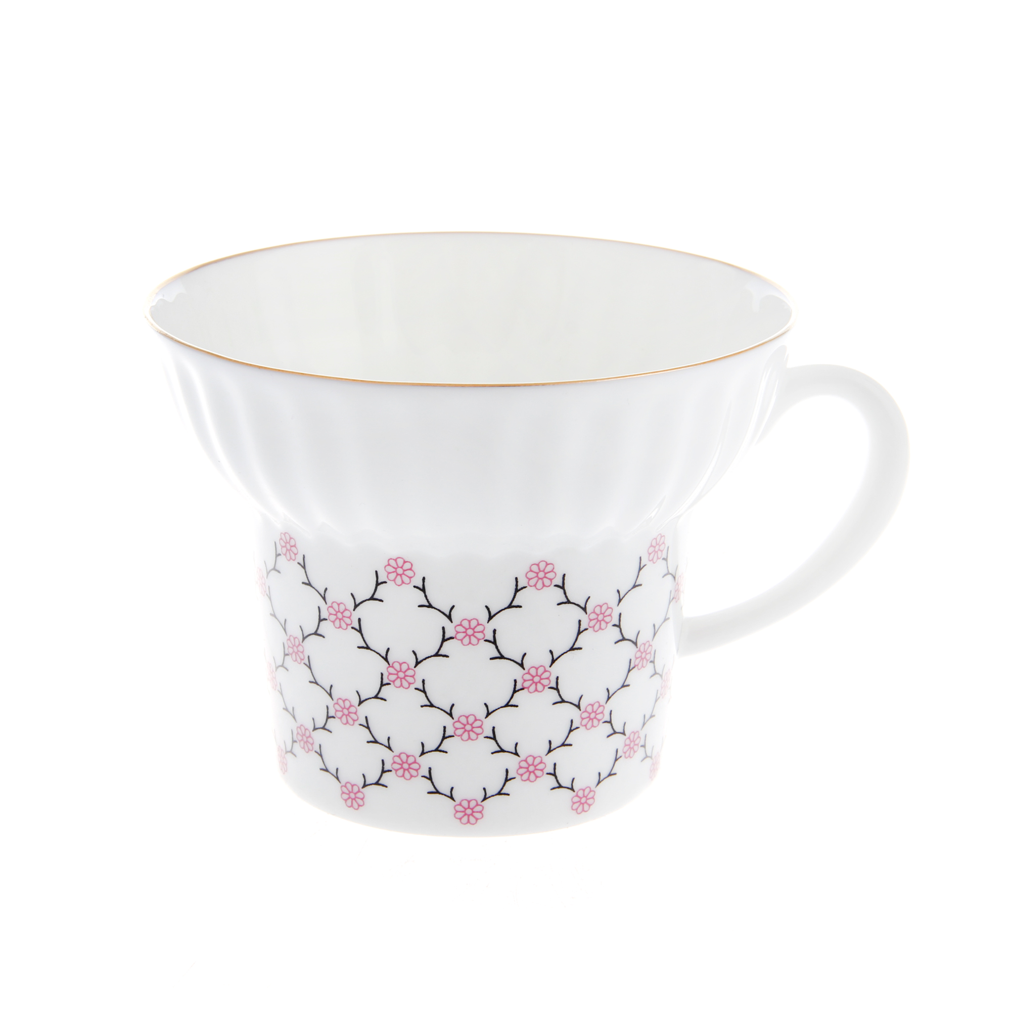 фото Чашка с блюдцем чайная, форма волна - розовая сетка лфз